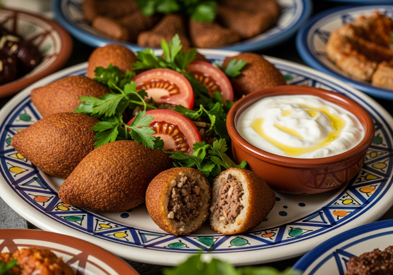 assiette kibbeh libanais mezze yaourt persil Beyrouth