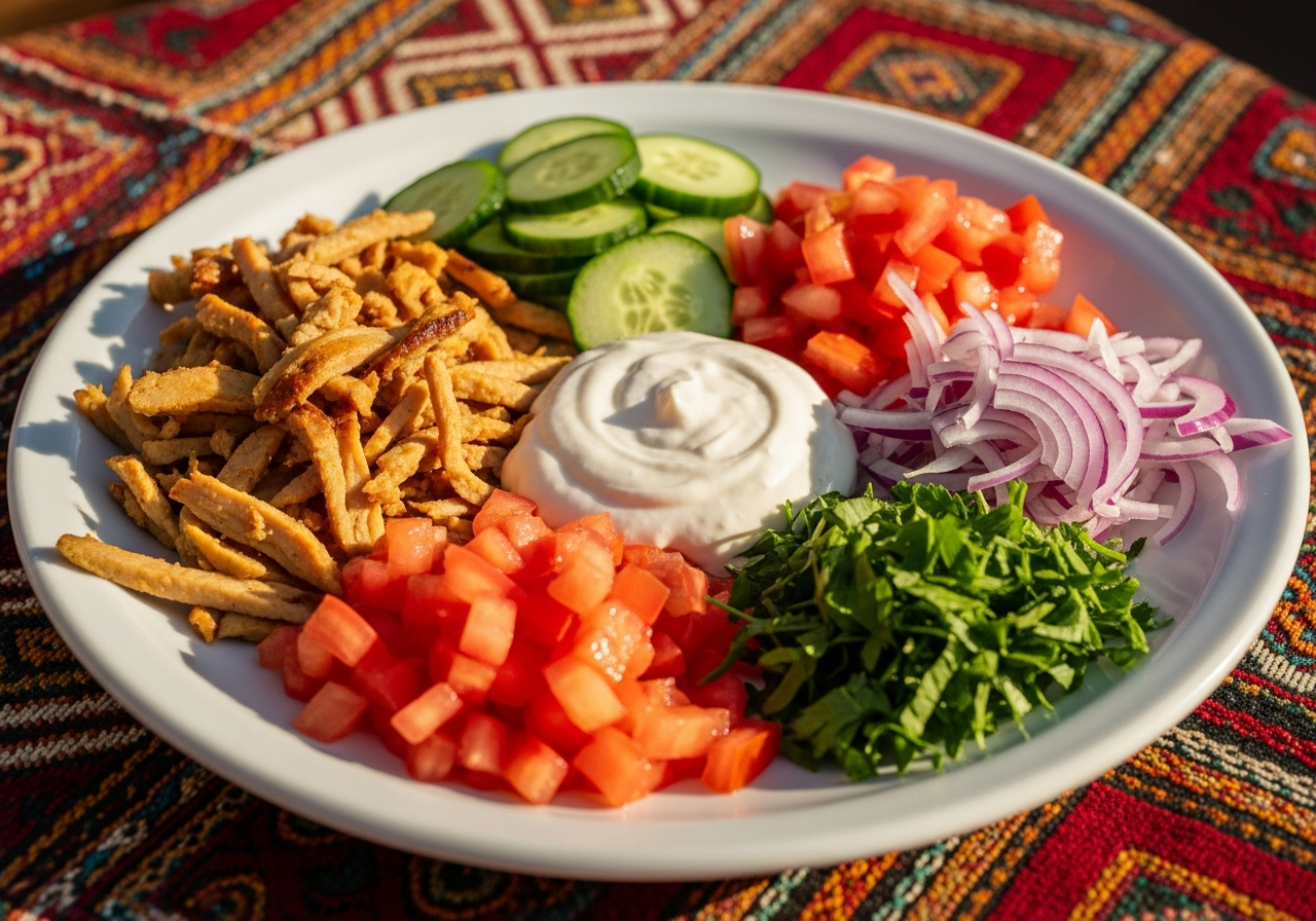 assiette shawarma garnitures vaisselle libanaise Beyrouth