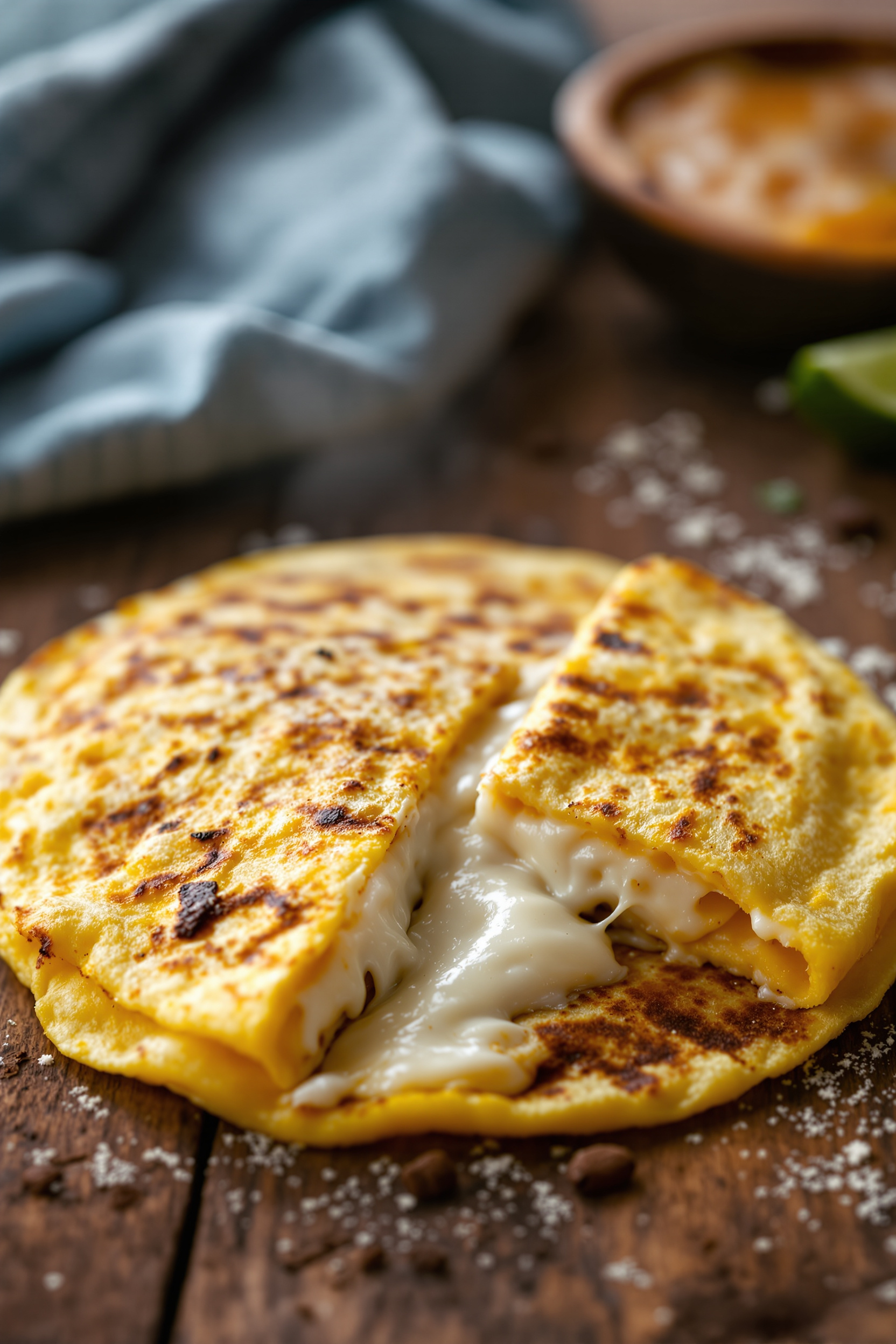 cachapa vénézuélienne pliée fromage fondant maïs frais