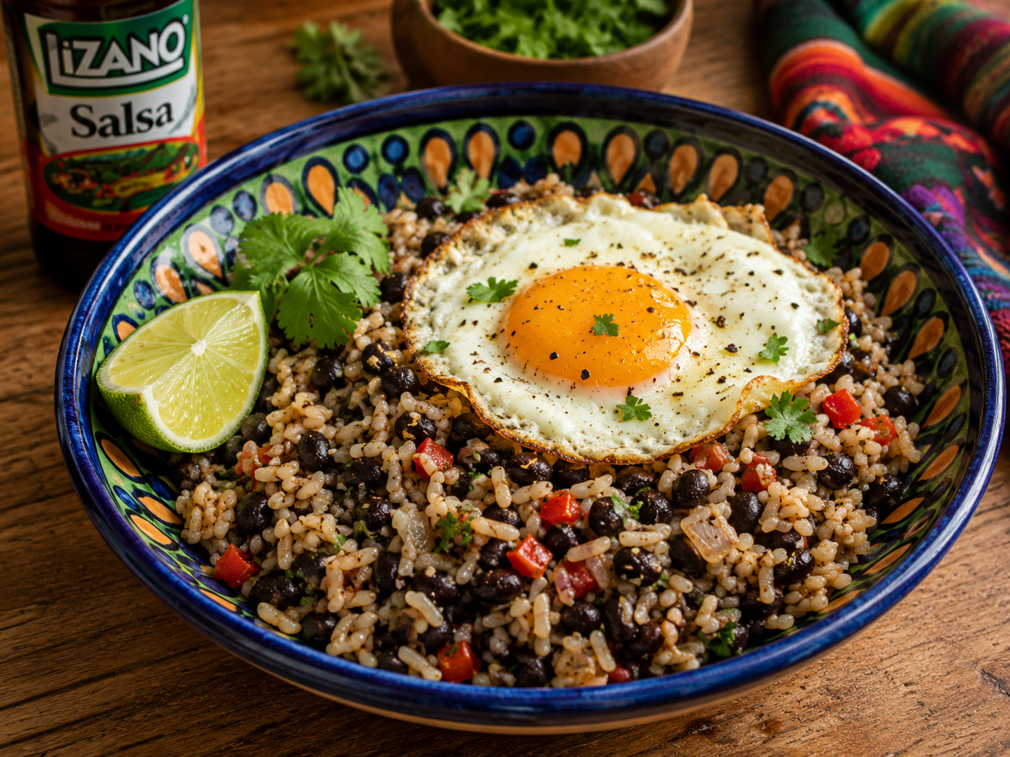 gallo pinto costa rica petit-déjeuner traditionnel œuf citron vert coriandre