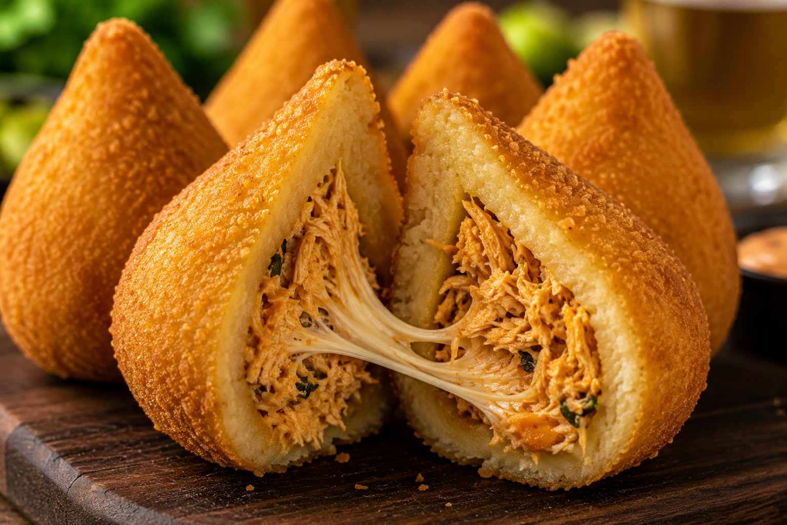coxinha brésilienne coupée farce poulet fromage panure dorée