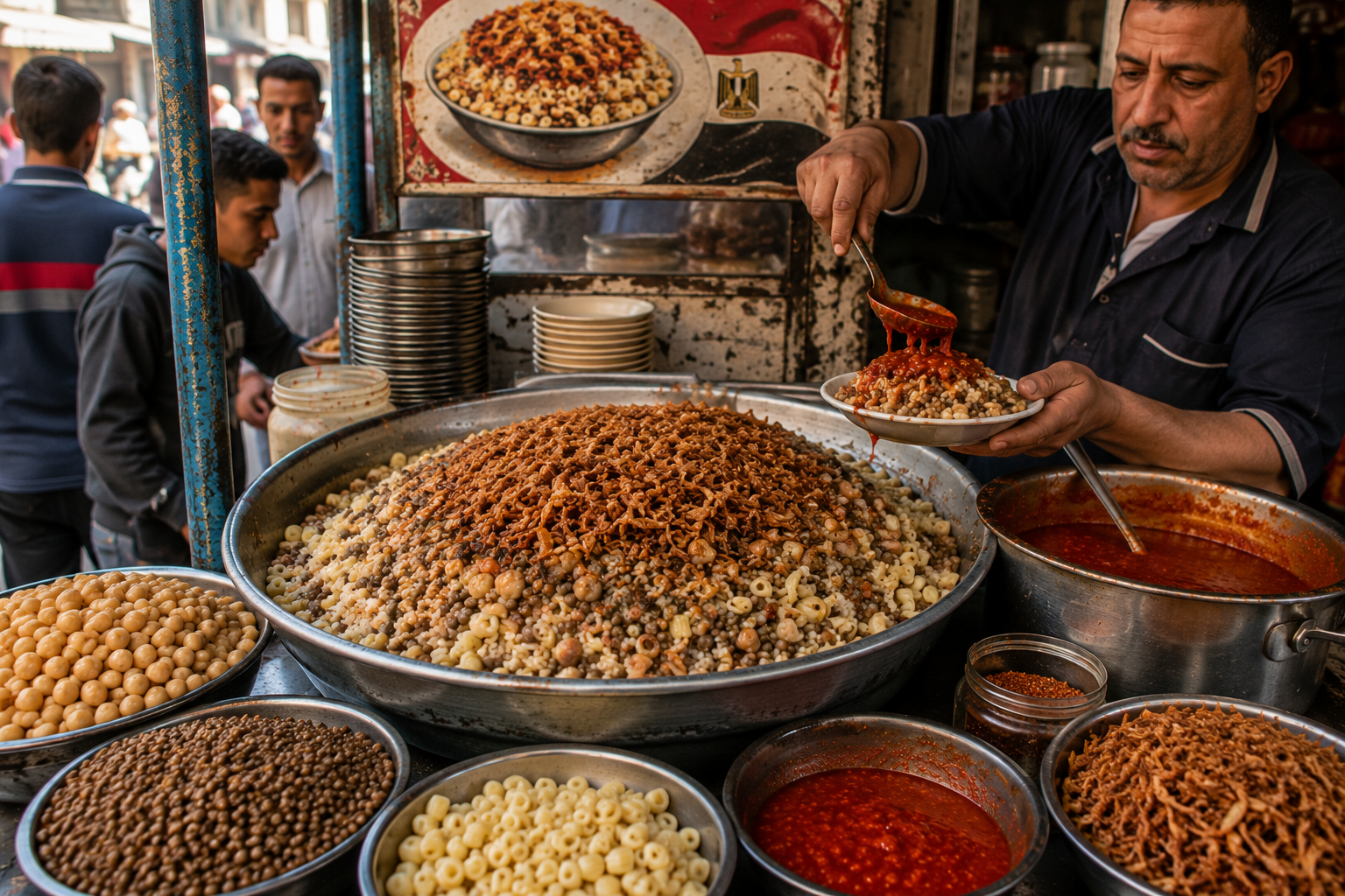 étal street food koshary Le Caire Égypte