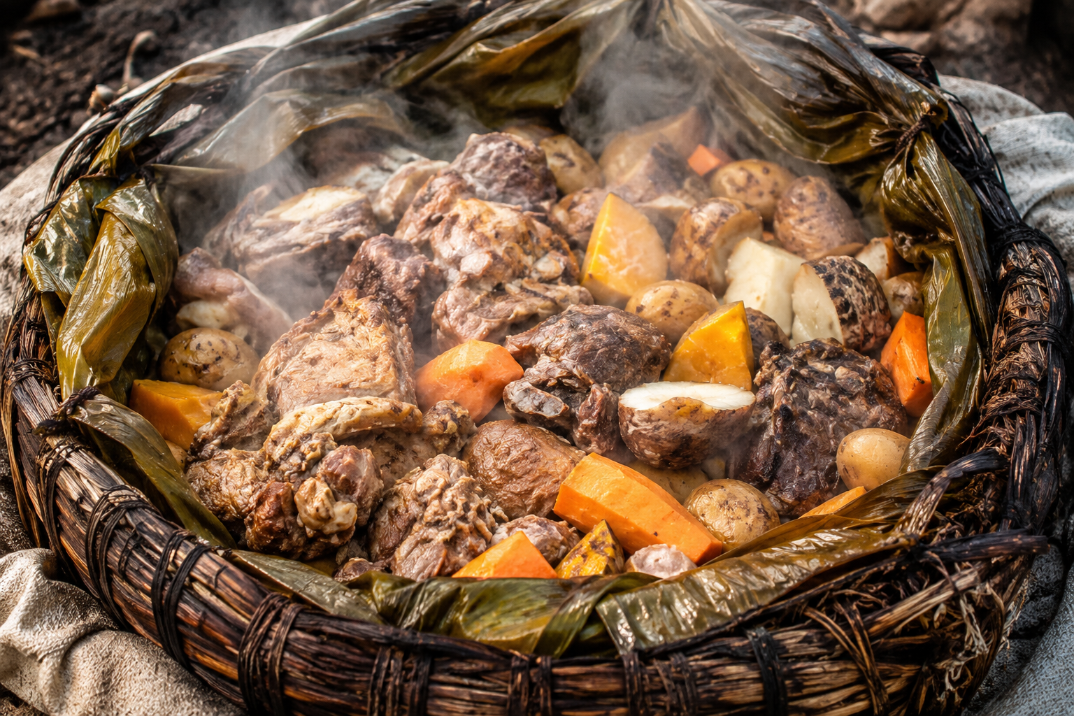 Hāngi néo-zélandais — four enterré maori ouvert hāngi ouvert vapeur viandes légumes cuisson maorie nouvelle-zélande