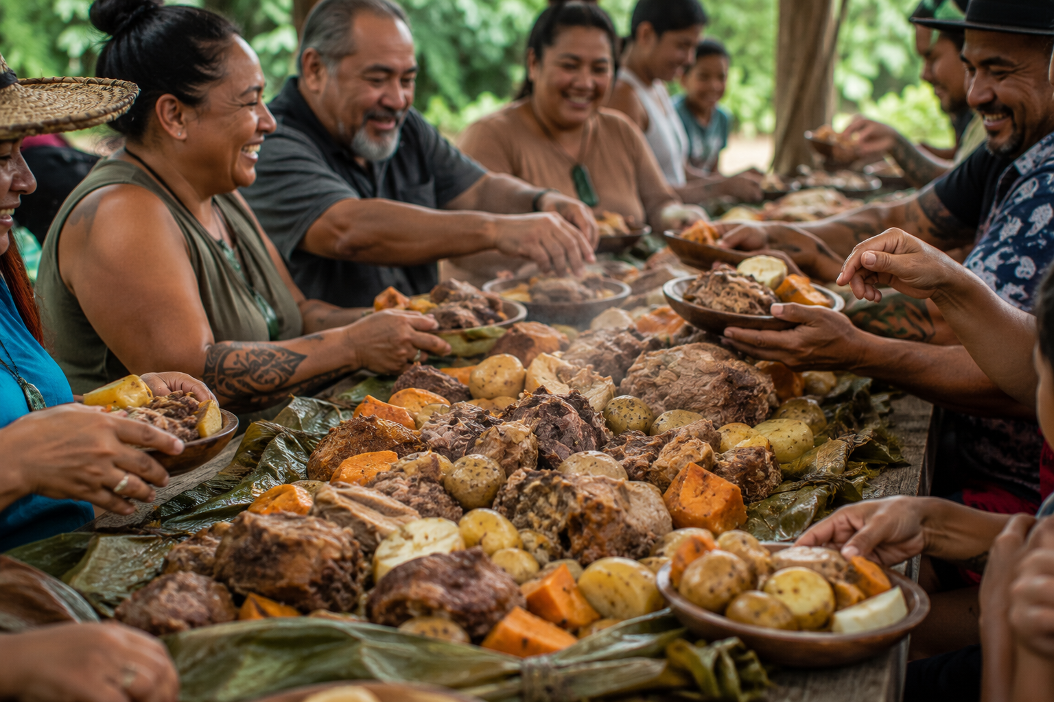 Le hāngi servi lors d'un rassemblement communautaire maori hāngi servi rassemblement maori festin traditionnel nouvelle-zélande