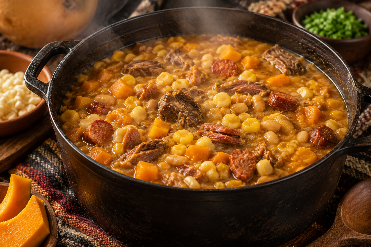 locro argentin ragoût maïs courge viande fumant