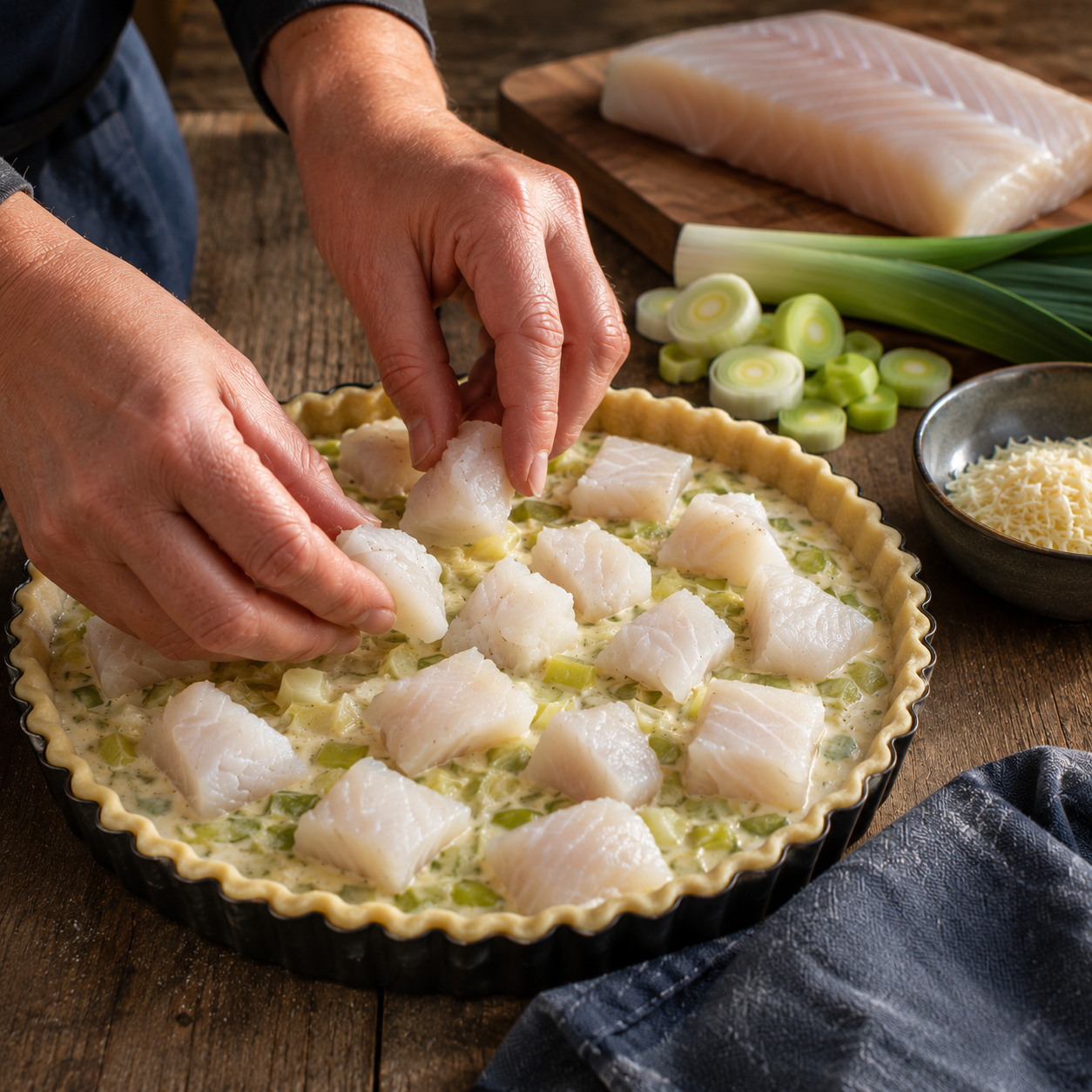 mains foncant moule pâte brisée tarte légine