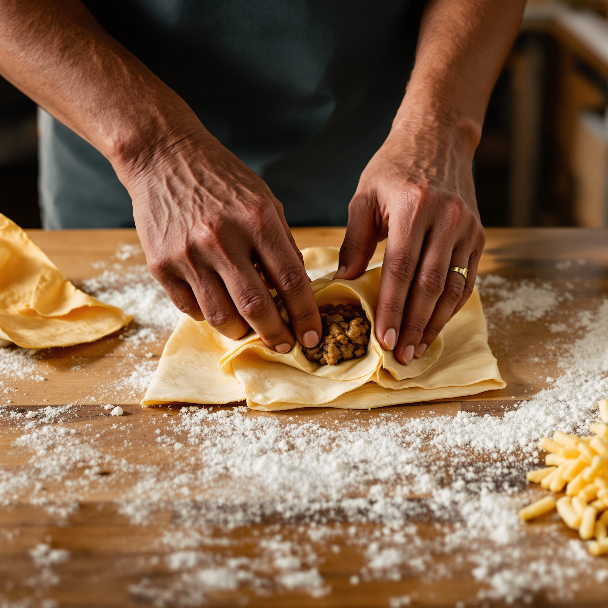 mains enveloppant tamale pâte de maïs farce feuille de maïs séchée geste traditionnel mexicain