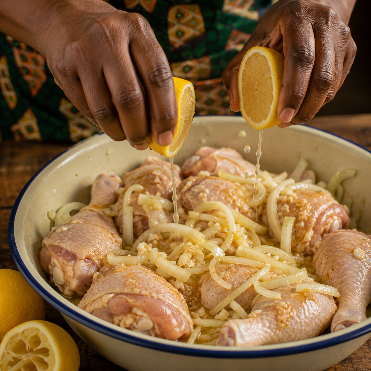 mains pressant citron marinade yassa poulet