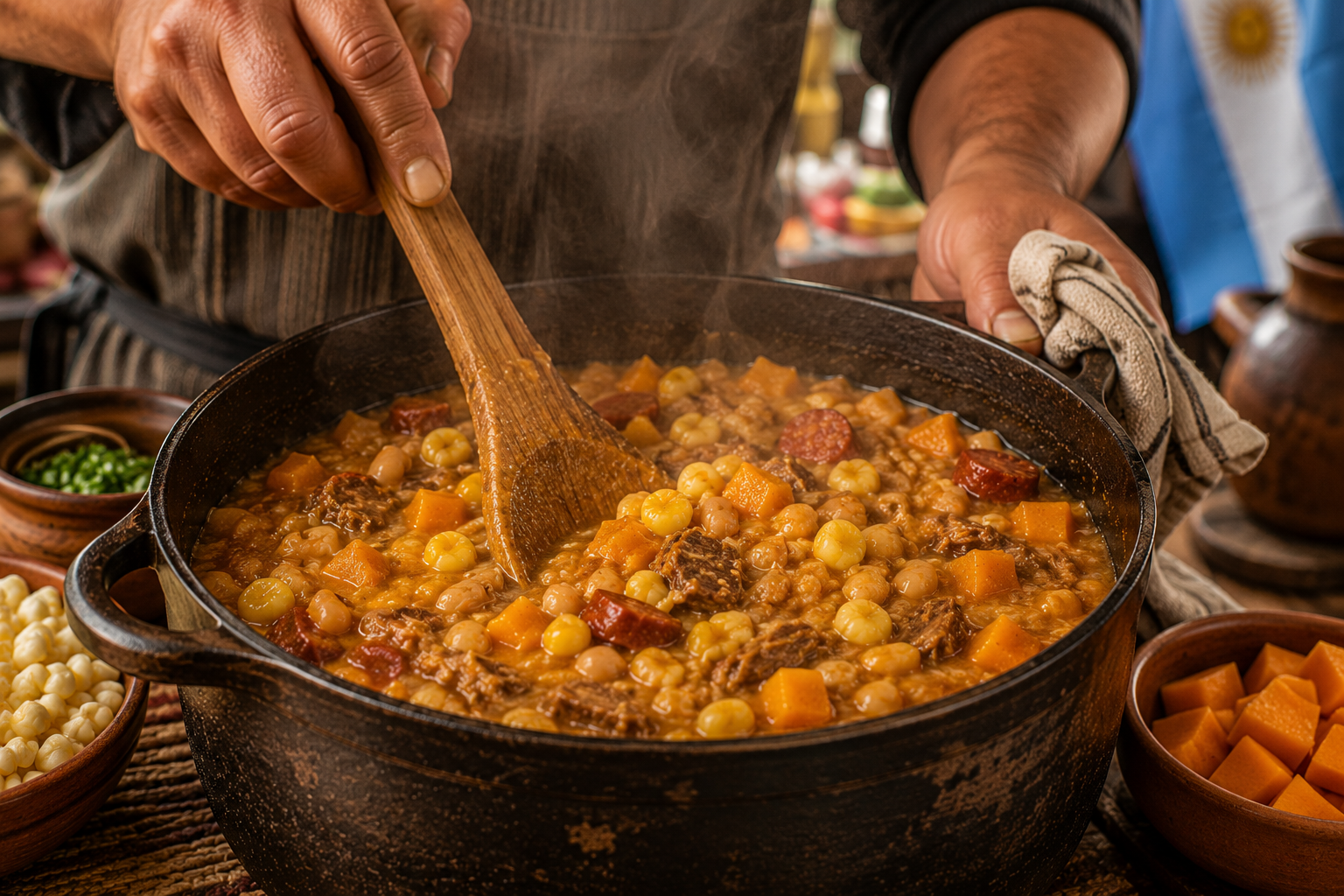 mains remuant ragoût épais locro marmite