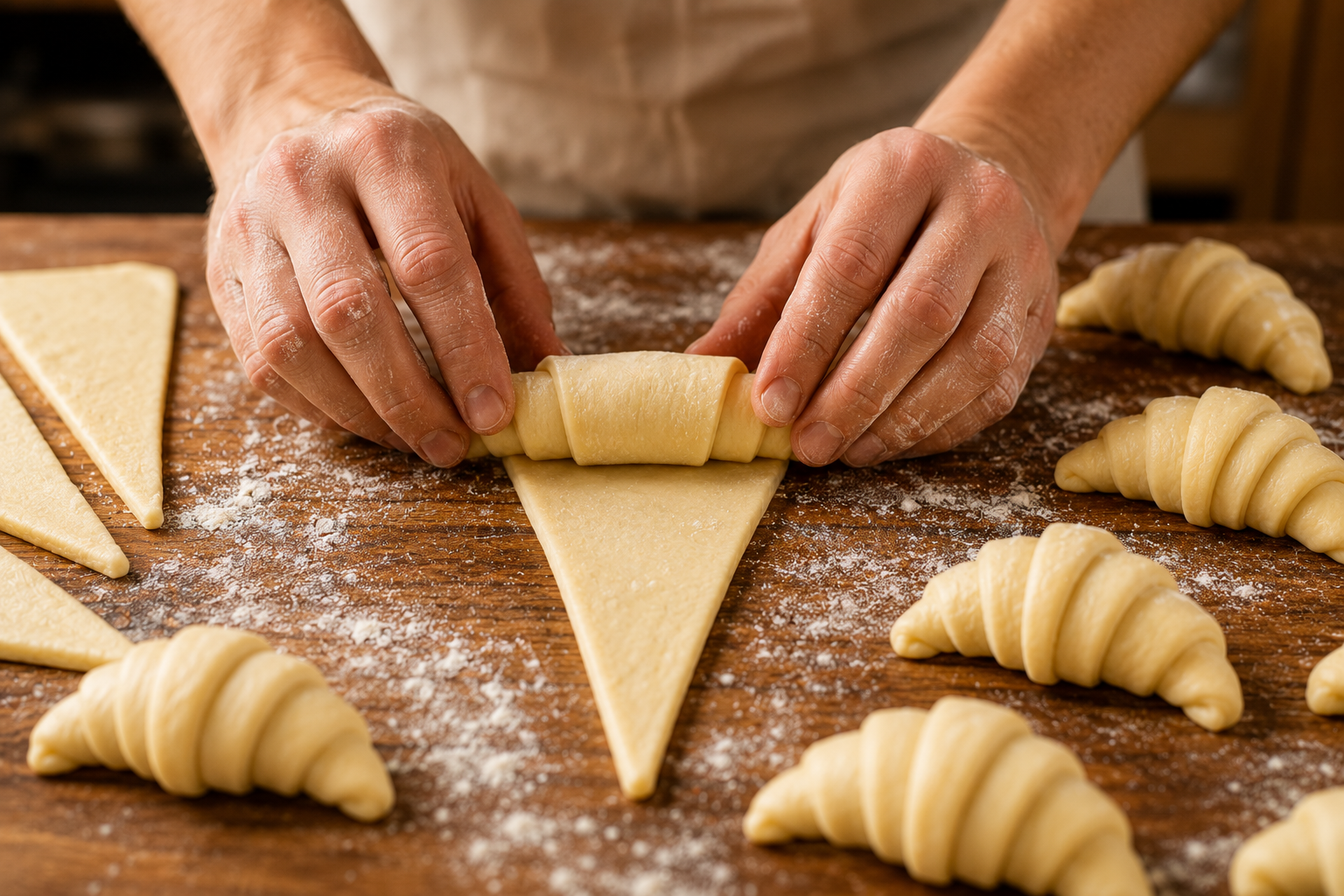 mains roulant pâte feuilletée croissant medialuna