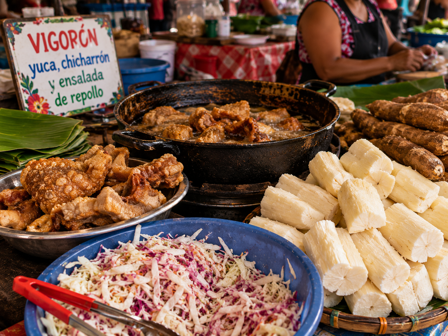 marché de rue nicaraguayen yuca chou chicharrón street food