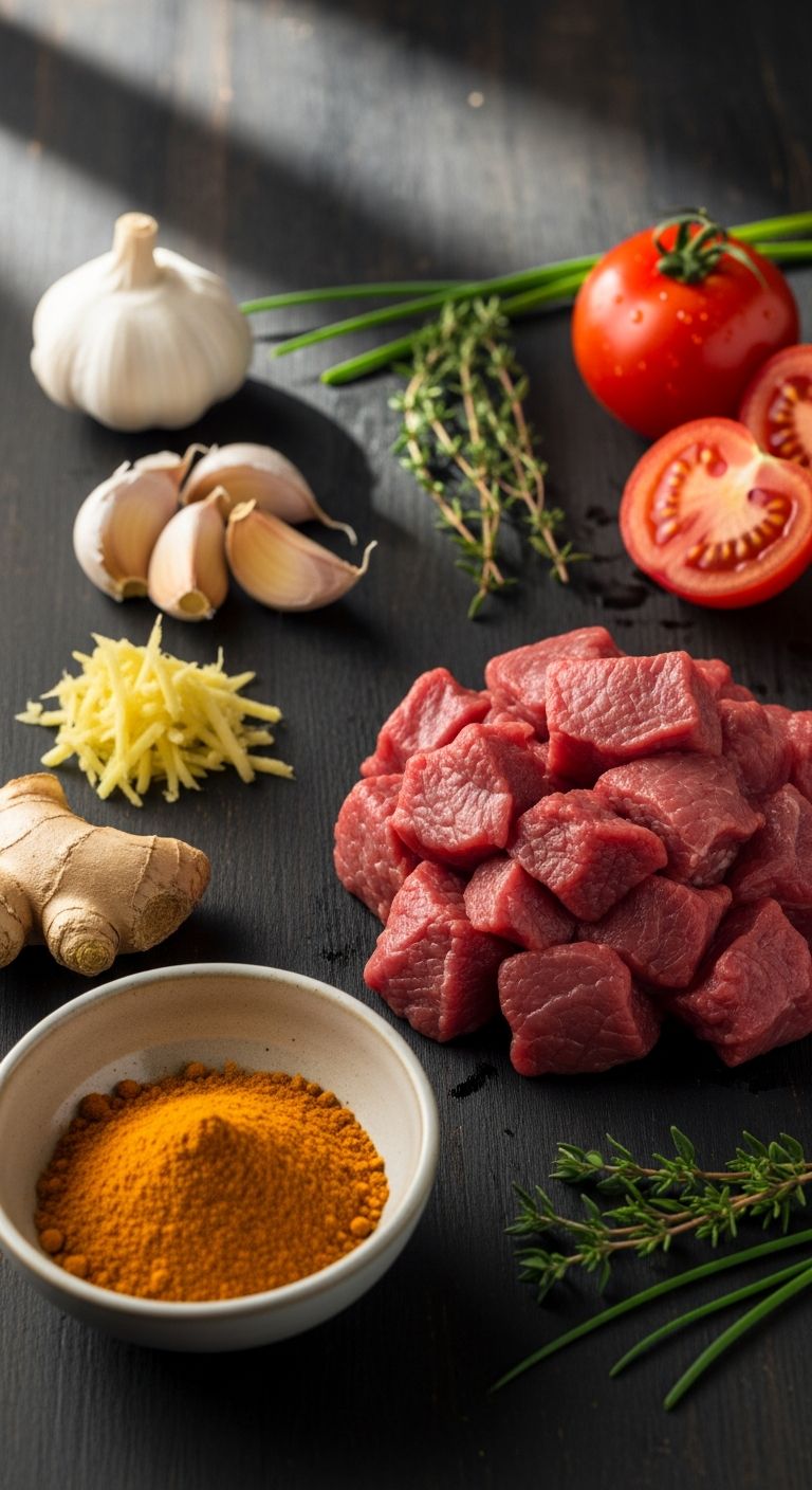 mise en place carri boeuf reunionnais curcuma gingembre ail tomates