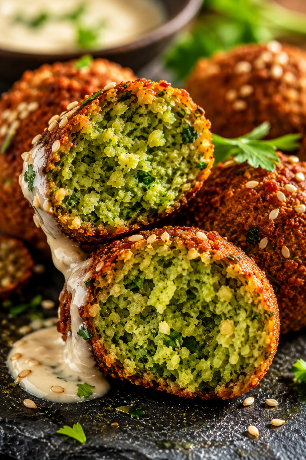 recette falafel maison croustillant coupe interieur vert herbes