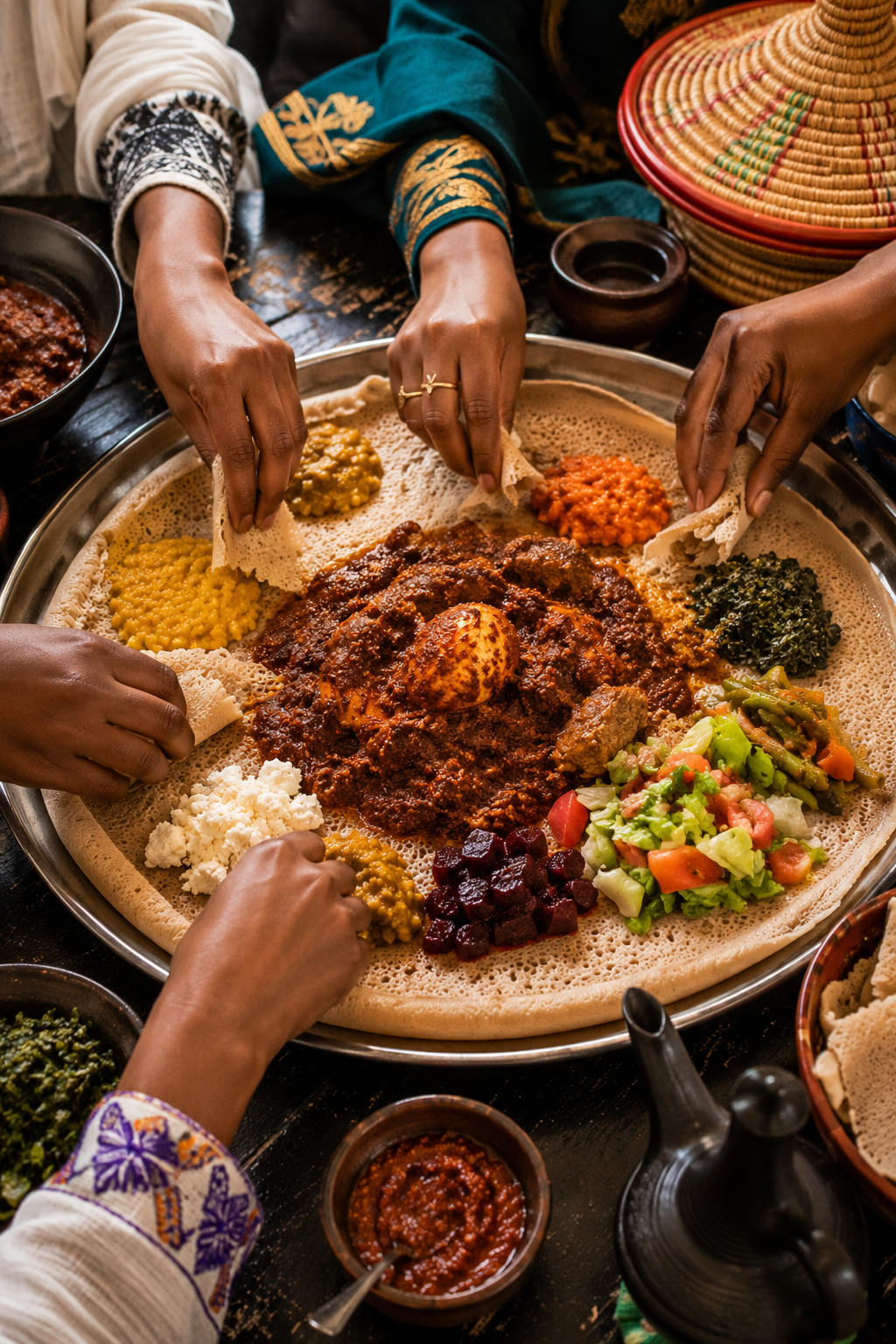 injera et doro wot éthiopien recette Afrique
