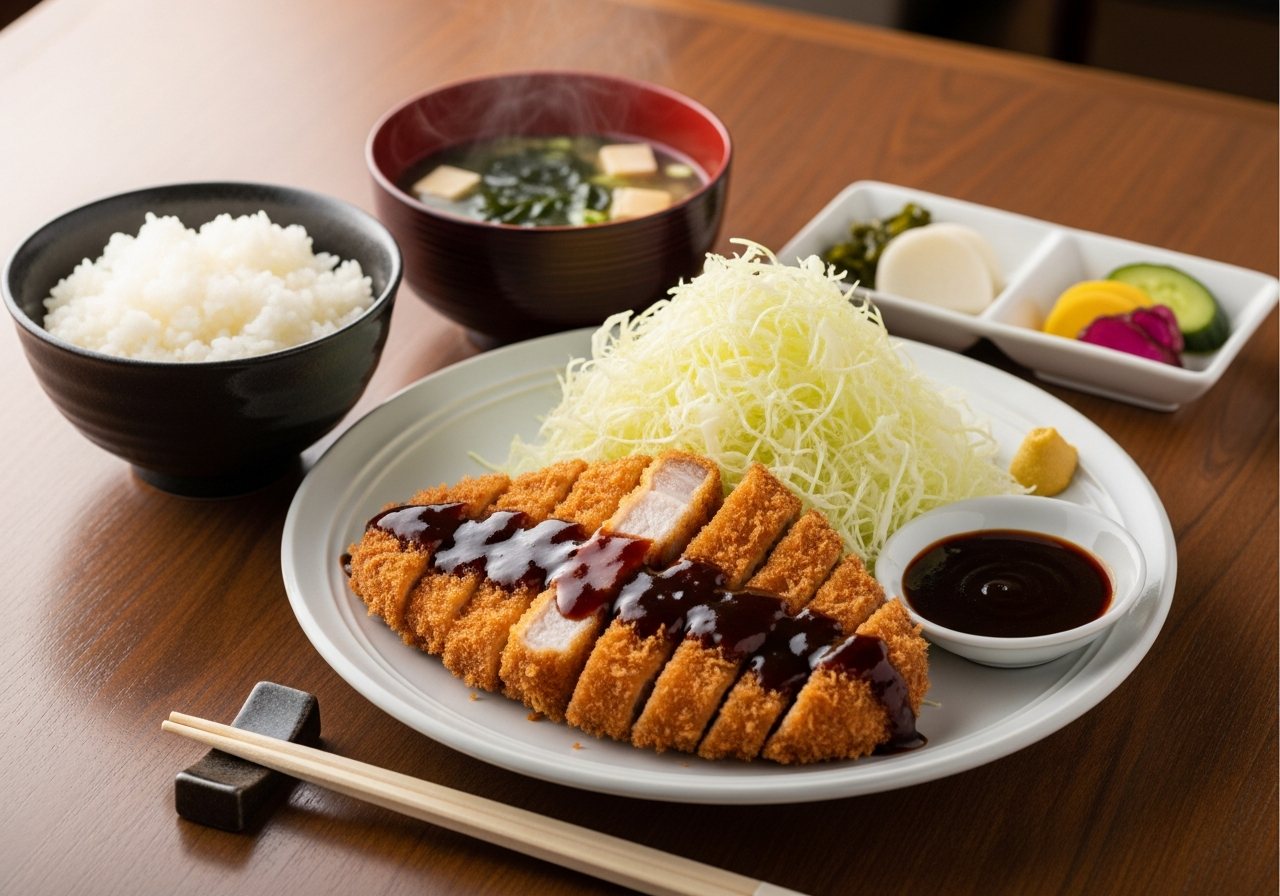 set japonais tonkatsu teishoku riz chou miso table
