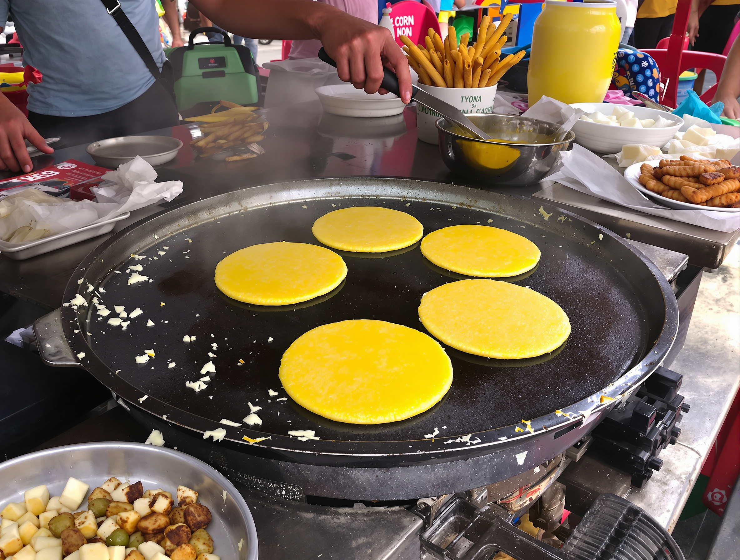 stand cachapas street food vénézuélien plancha