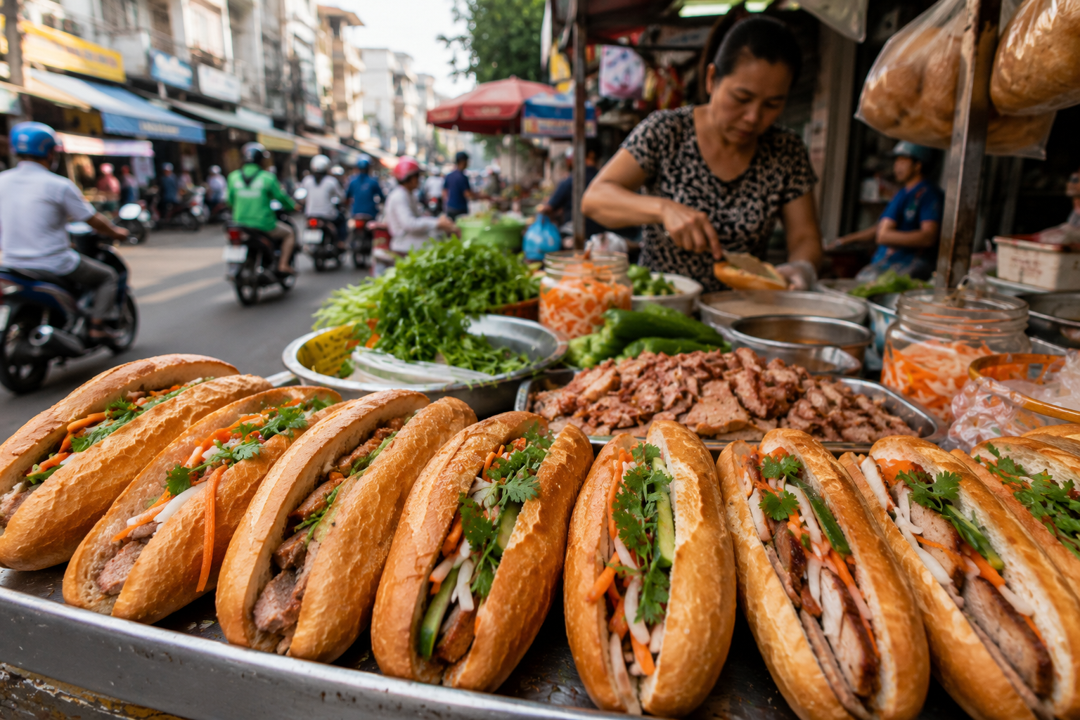 stand street food bánh mì Hô Chi Minh Vietnam