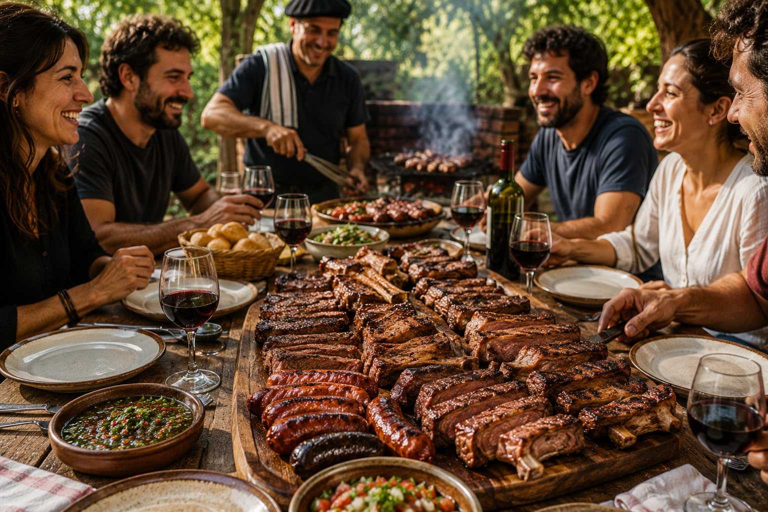table partage argentine extérieur asado convivial