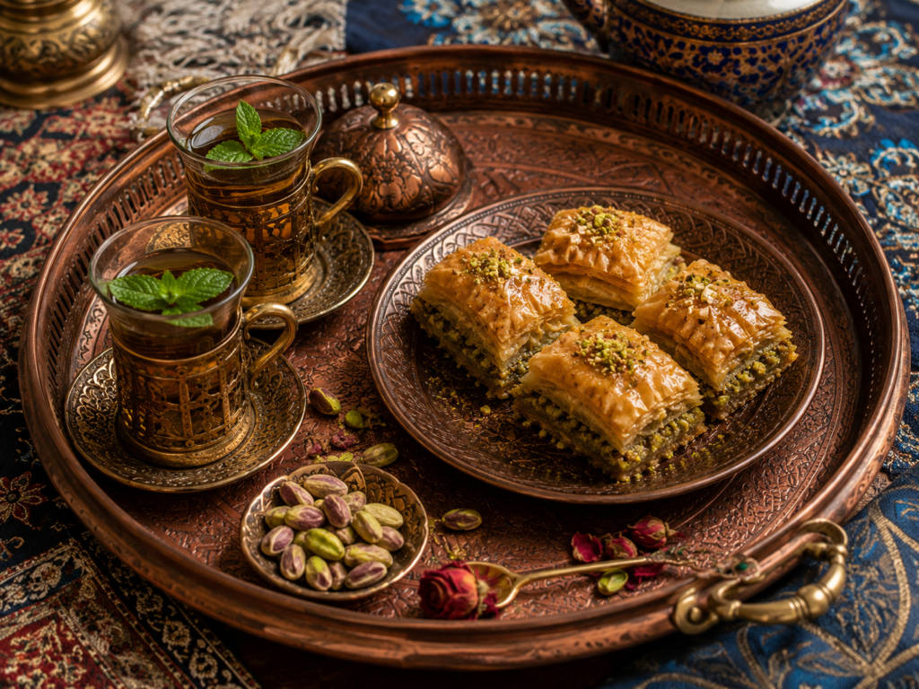 baklava plateau cuivre the menthe orient culture turquie