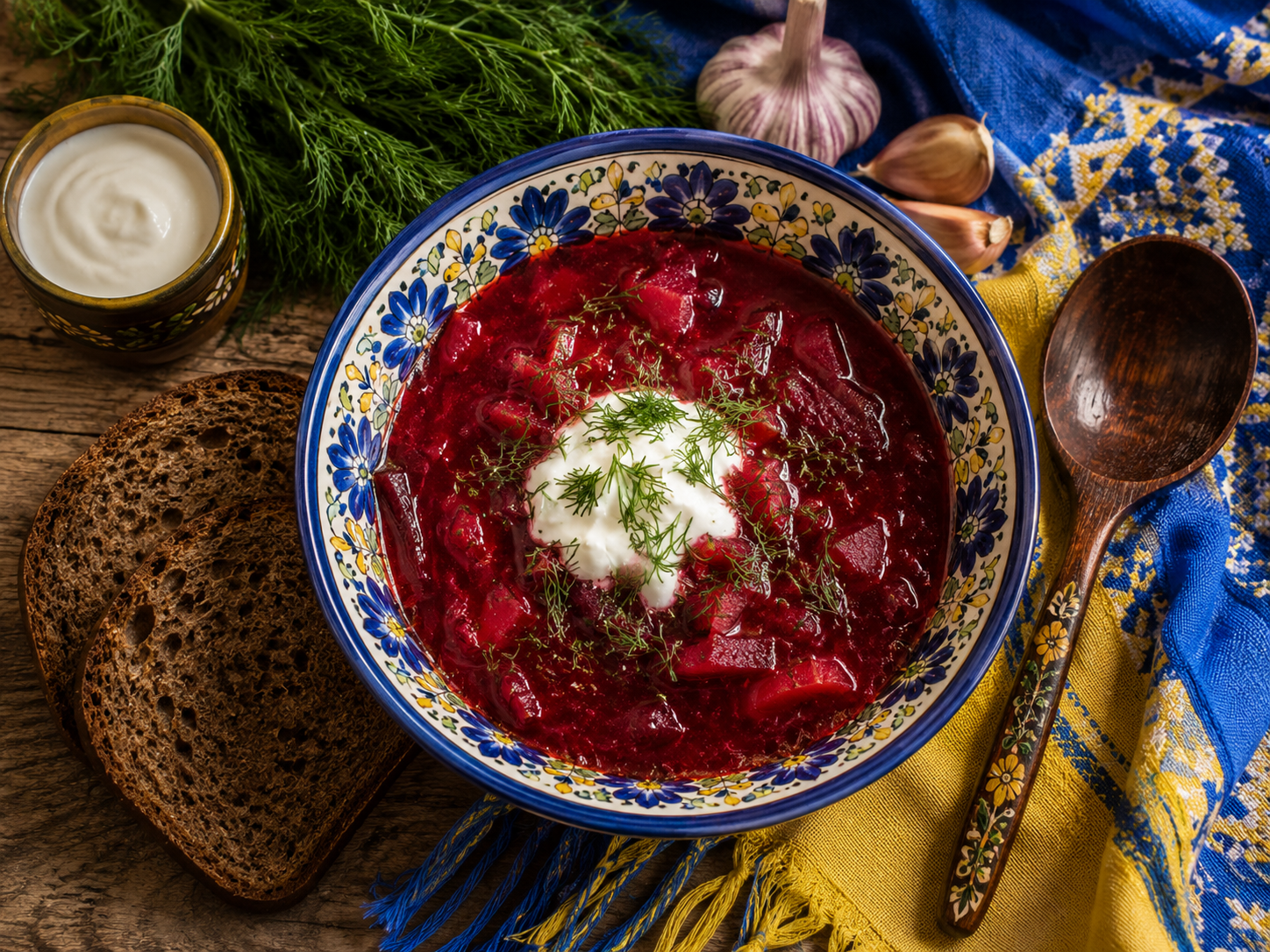 borsch ukrainien bol ceramique culture ukraine pain seigle aneth