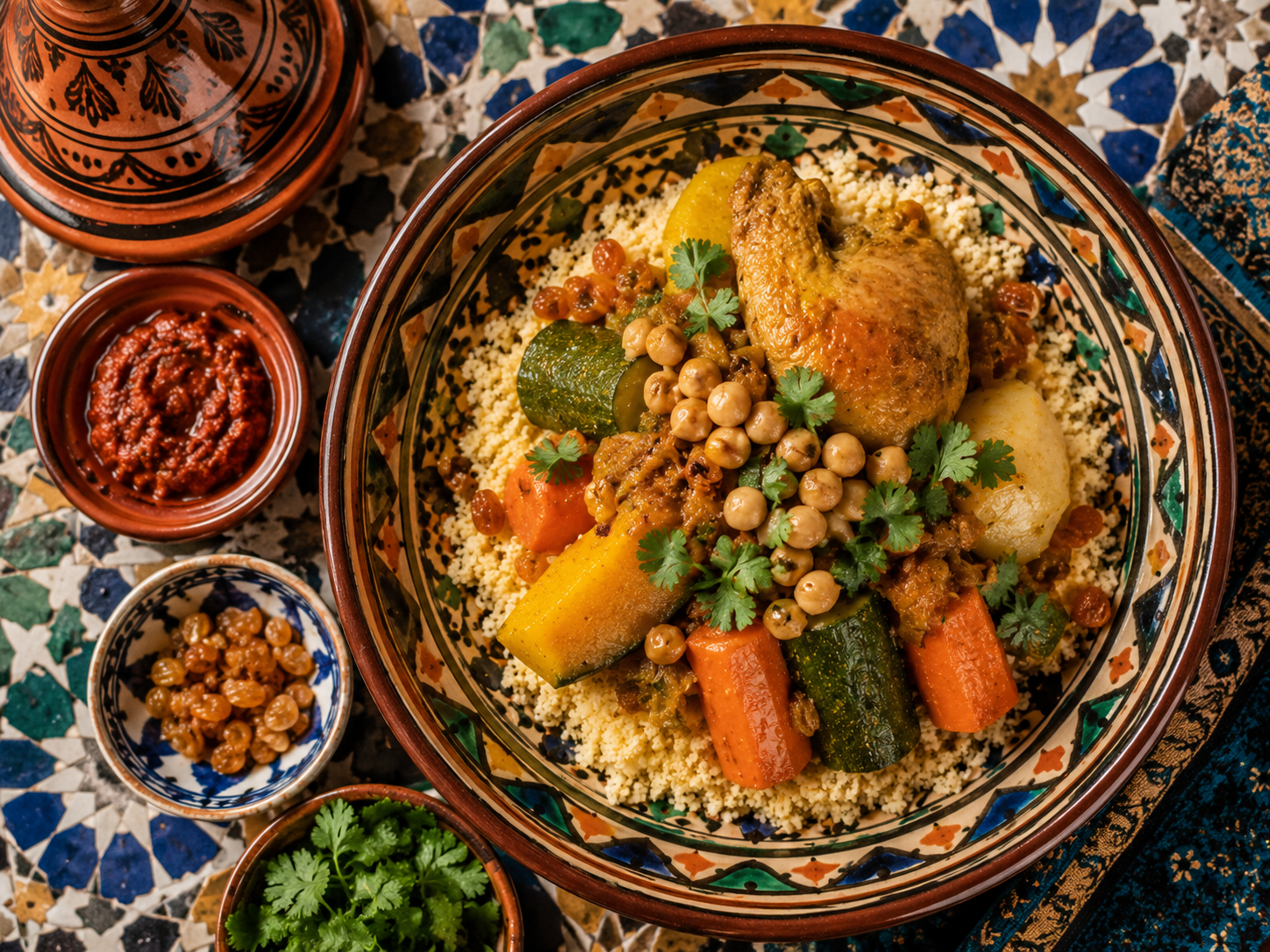 couscous marocain bol poterie tradition maroc coriandre harissa