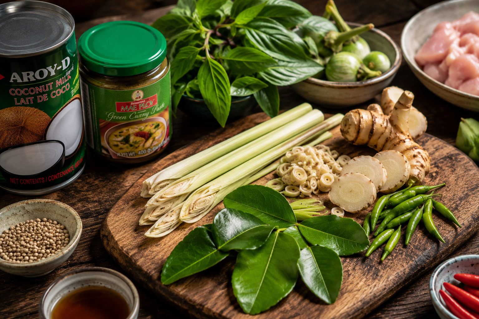 ingredients curry vert thai citronnelle combava feuilles basilic thai