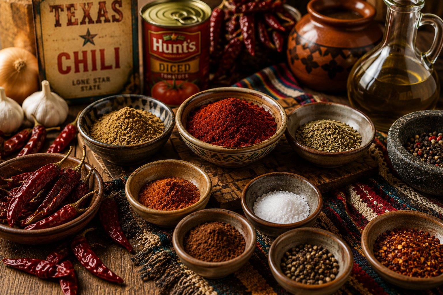 épices chili con carne cumin paprika piment tex-mex recette Texas mise en place