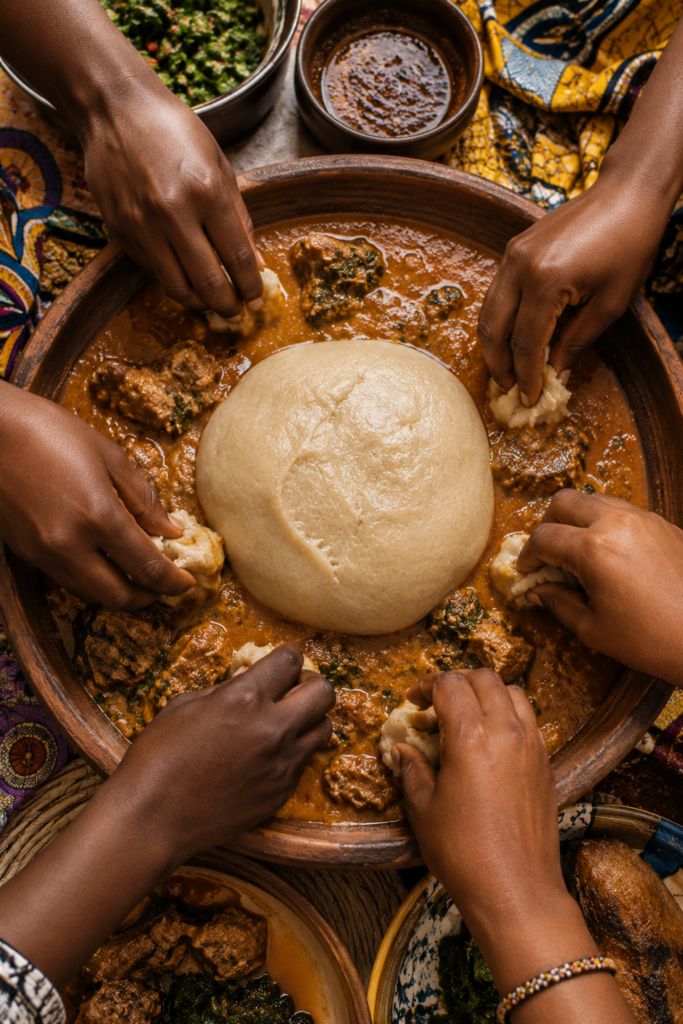 fufu soupe arachide ghana plat communautaire mains partage