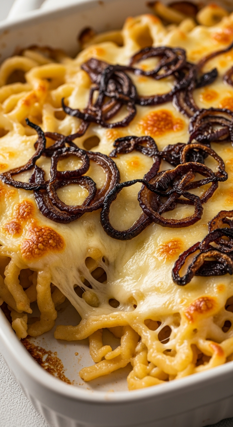 käsespätzle plat gratin fromage fondu oignons caramélisés