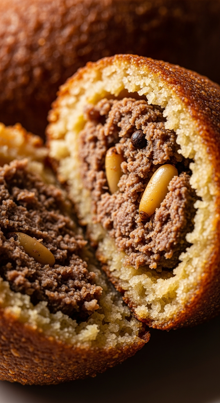 kibbeh libanais coupé boulgour doré farce viande pignons intérieur