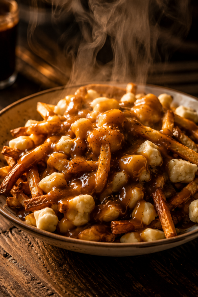 poutine quebecoise classique frites fromage sauce brune