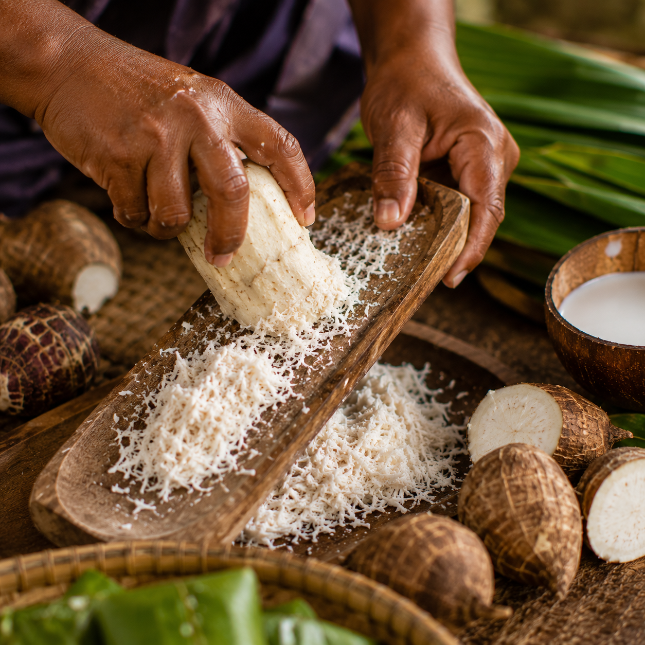 mains râpant racine igname taro lap lap vanuatais