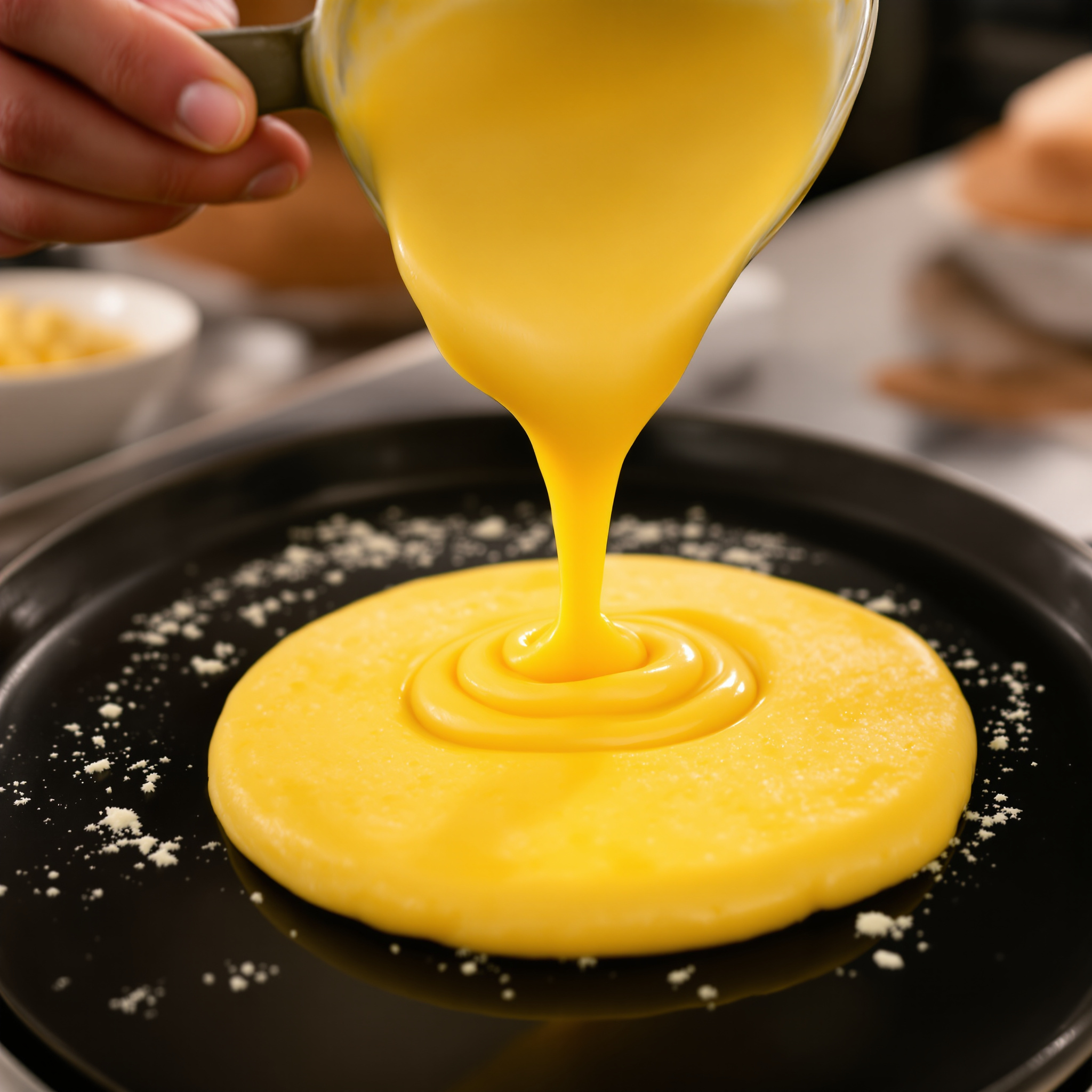 mains versant pâte maïs frais plancha cachapa