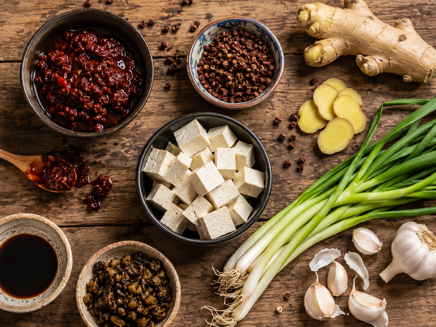 ingredients mapo tofu doubanjiang poivre sichuan tofu gingembre