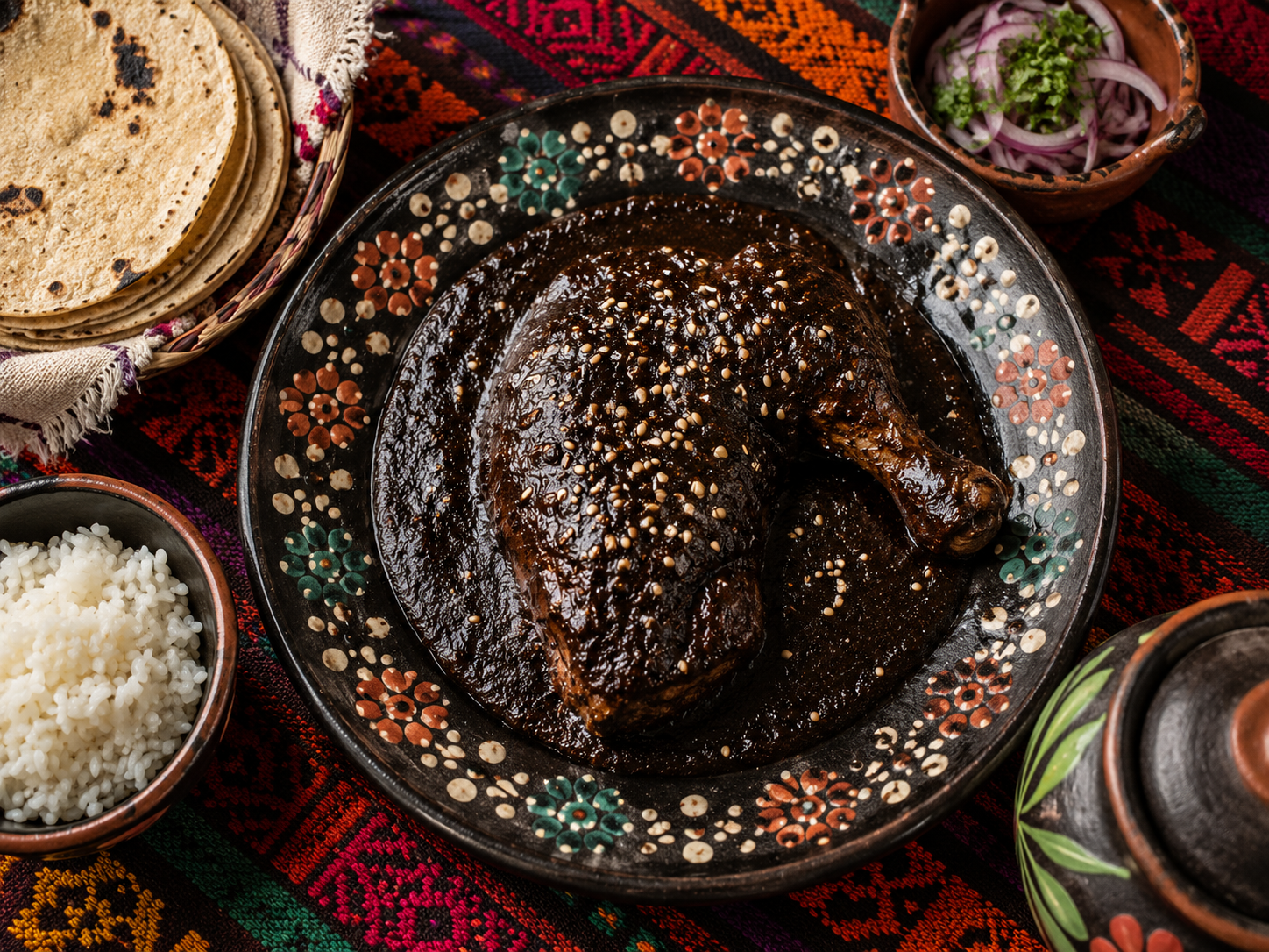 mole negro poulet assiette ceramique oaxaca culture mexicaine