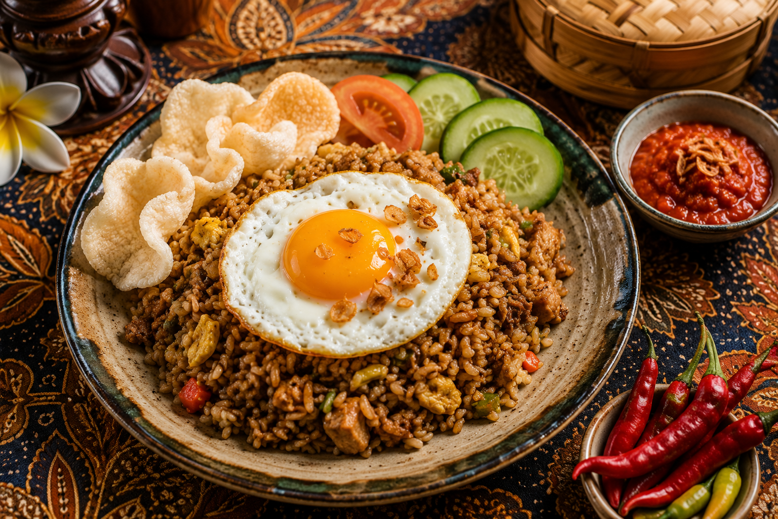 nasi goreng assiette batik indonésien piment sambal voyage Indonésie culture Bali
