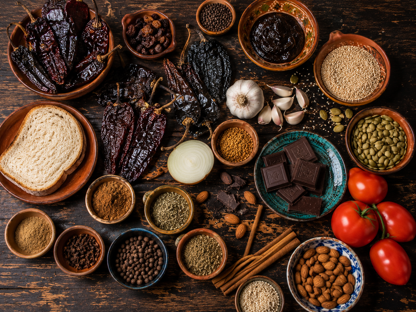 preparation mole negro piments sechés mexicains epices graines chocolat