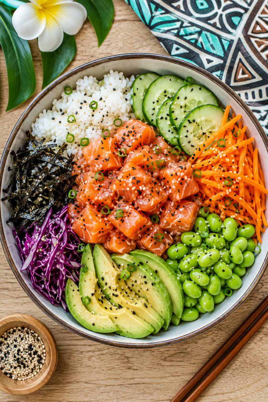 recette poke bowl saumon maison colore hawaiien riz avocat edamame