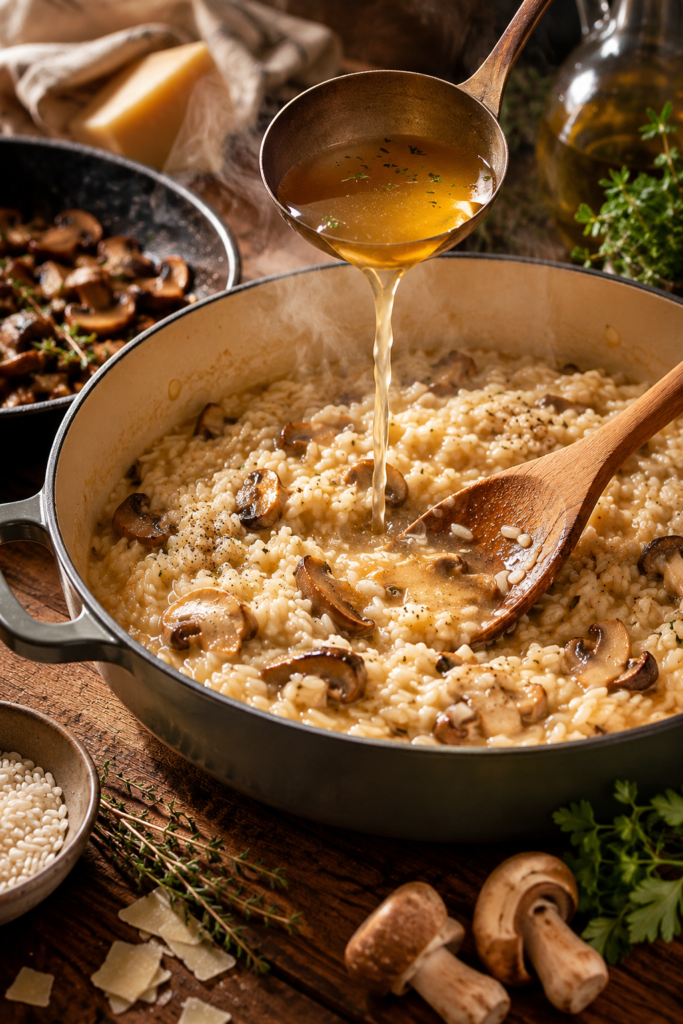 recette risotto champignons maison cuisson italienne cuillere bois