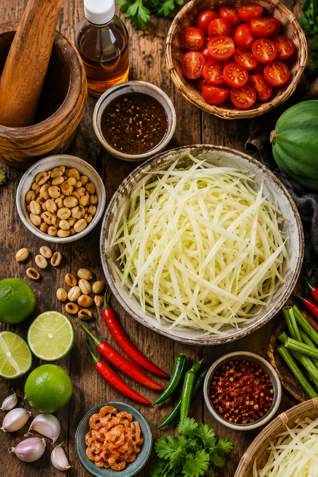 recette som tam salade papaye verte piment cacahuetes thaïlandaise