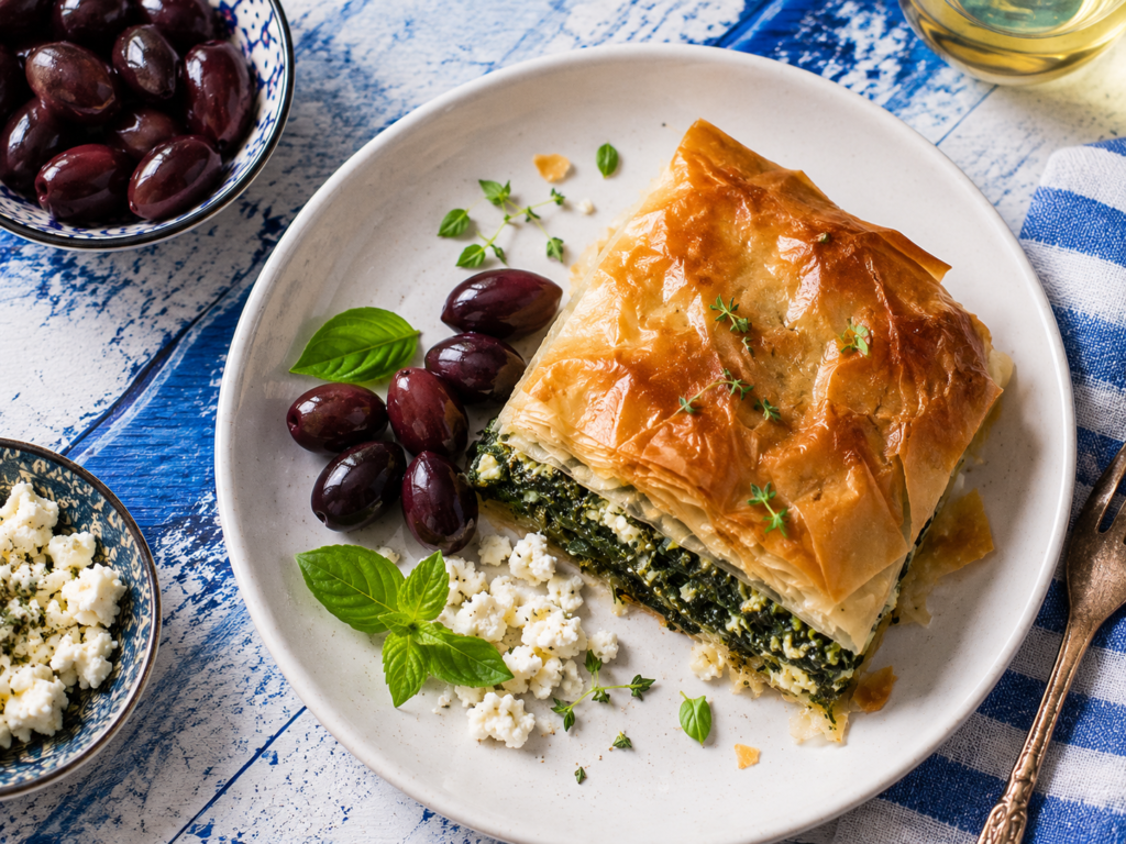 spanakopita grecque assiette culture grece olives feta