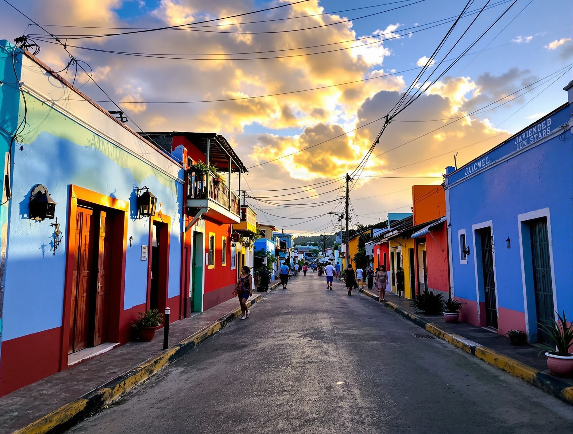 Rue colorée de Jacmel en Haïti avec façades peintes de couleurs vives