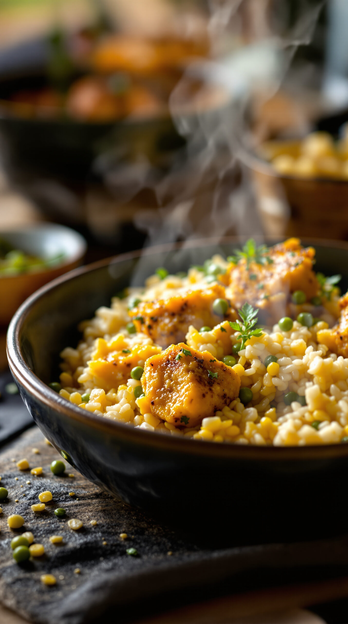 Morceaux de griot dorés et croustillants encore fumants accompagnés de pikliz coloré