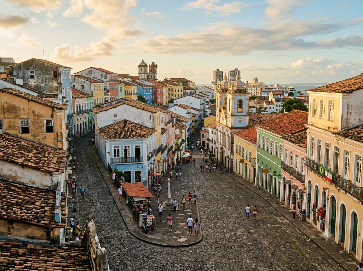 Ruelles colorées et architecture coloniale du quartier du Pelourinho à Salvador de Bahia