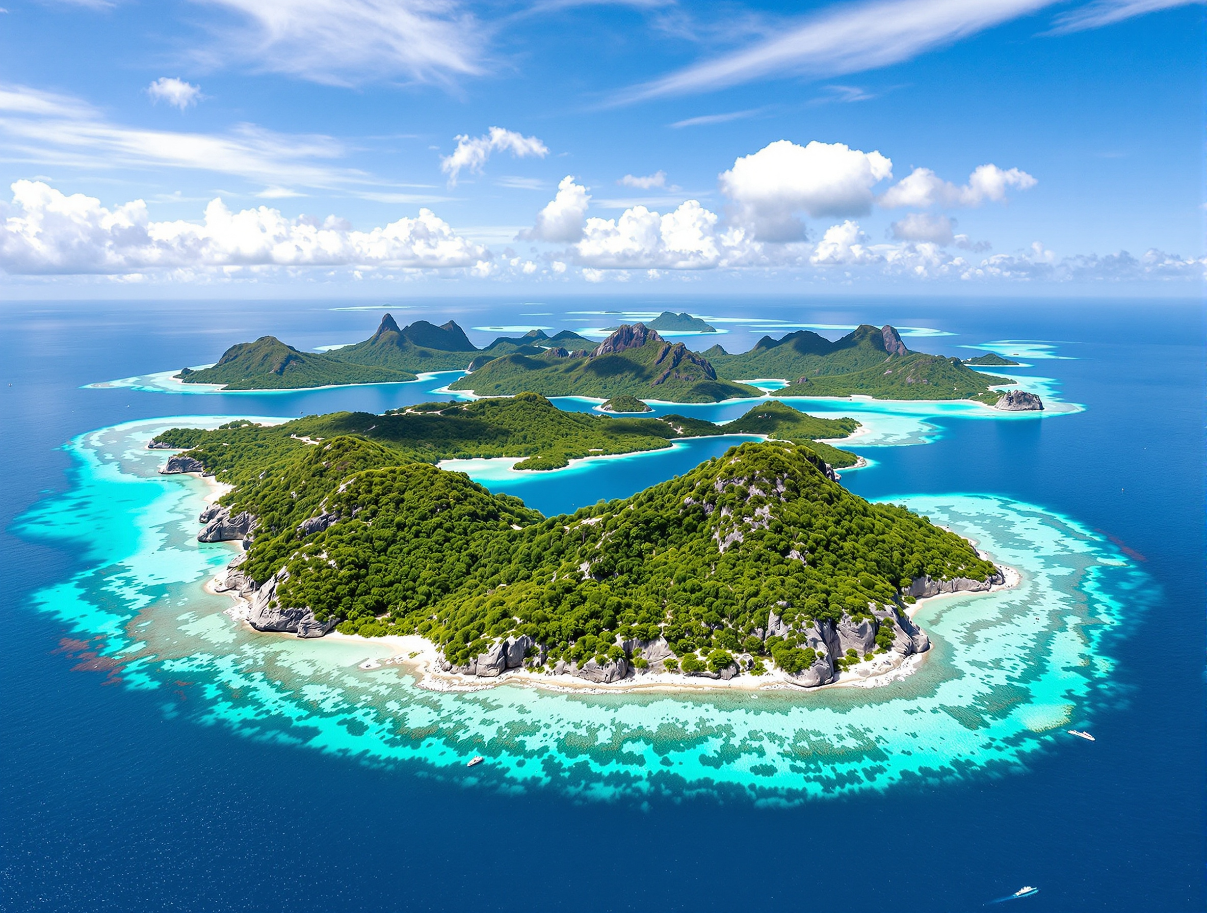 Îles rocheuses verdoyantes de Palau émergeant d'un lagon turquoise