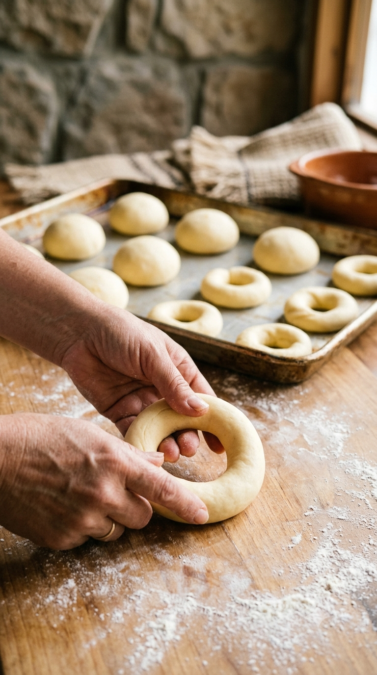 Mains façonnant une boule de pâte souple en forme d'anneau