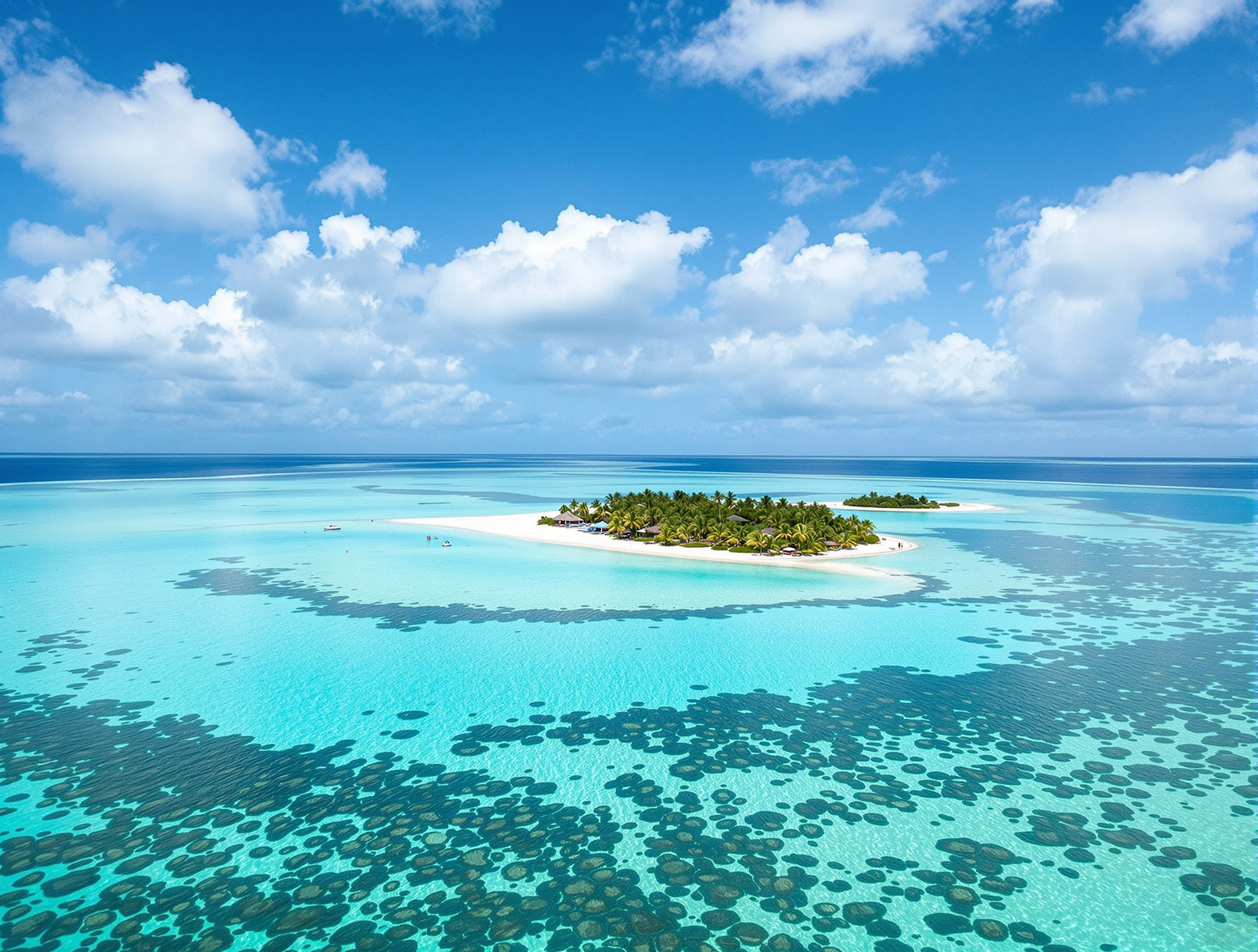 Atoll bas de Tuvalu avec fosses traditionnelles de culture du pulaka, lagon turquoise en arrière-plan
