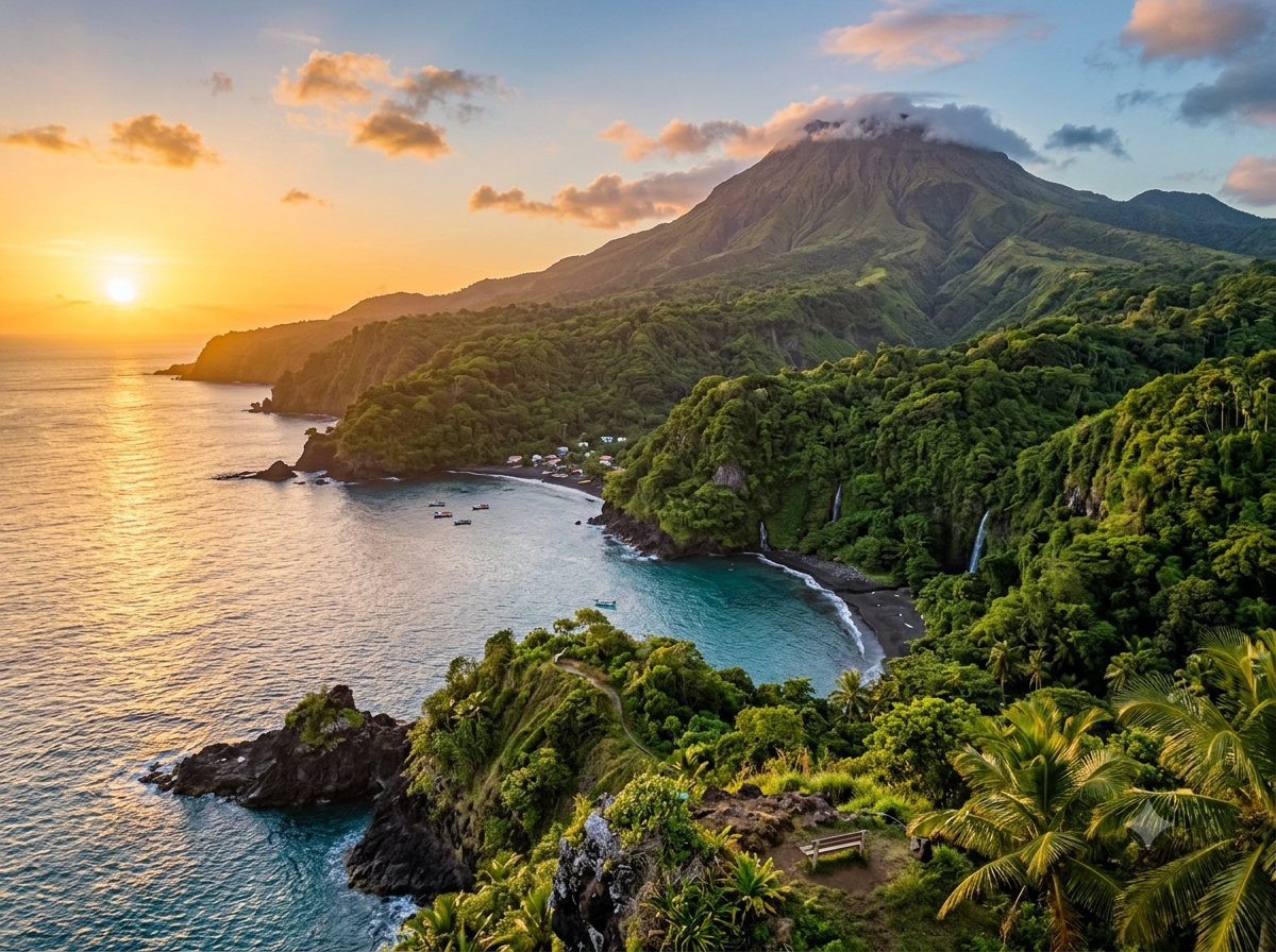 Côte volcanique de Saint-Vincent avec végétation tropicale dense