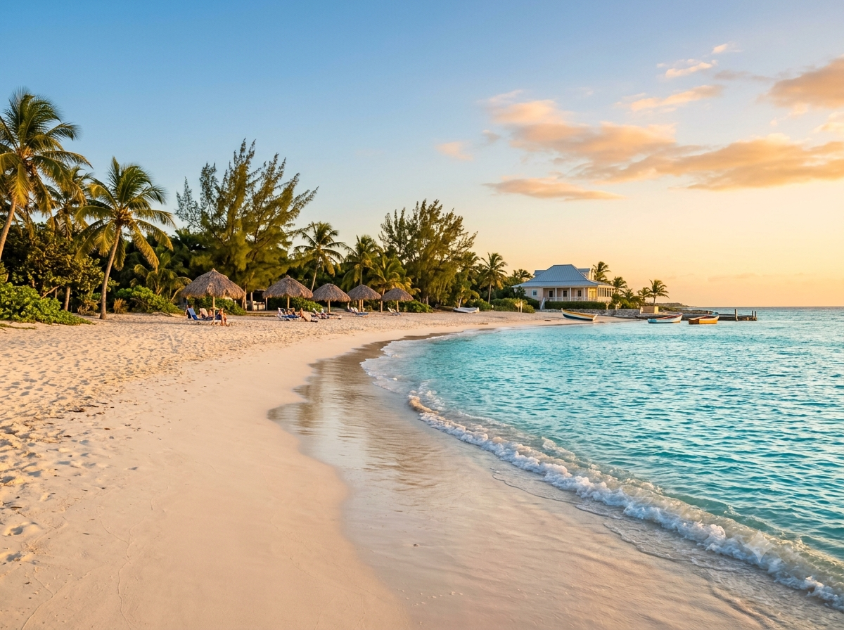 Plage des Sept Miles aux Îles Caïmans avec sable blanc et mer turquoise