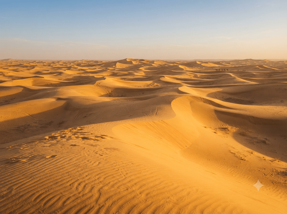 Dunes du désert mauritanien avec sable doré ondulant à perte de vue